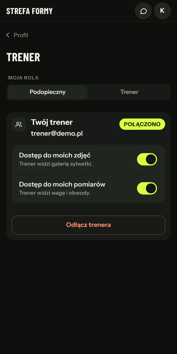 Połączenie z trenerem i zgody